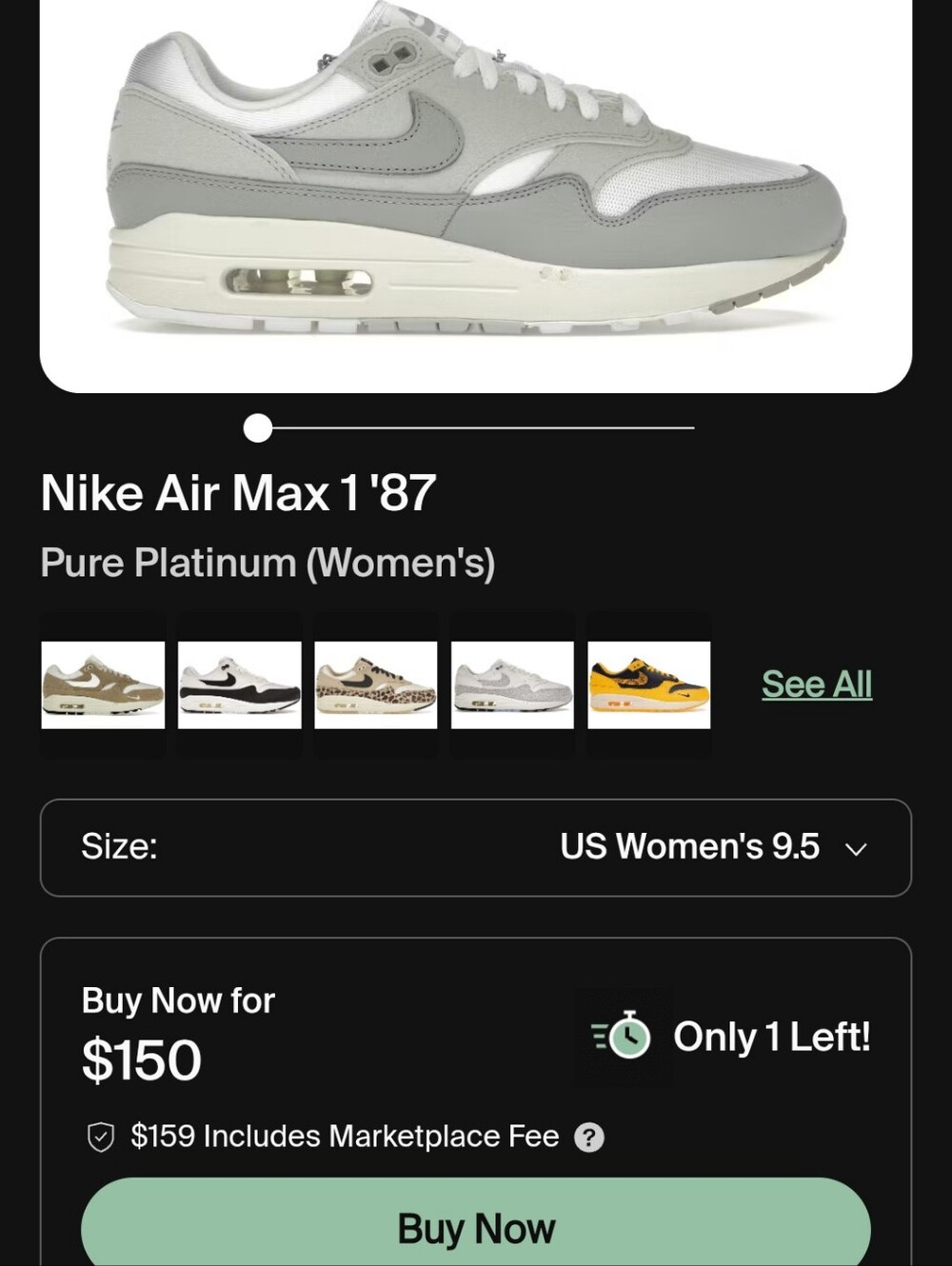 GRAY- PURE PLATINUM WOMENS NIKE AIR MAX 1 - Picture 6 of 6